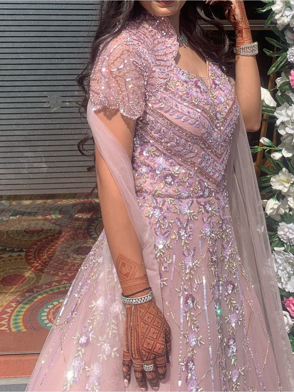 Elegant Pink Embroidered Evening Gown